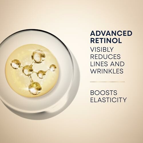 Advanced retinol graphic highlighting reduced lines and wrinkles, boosts elasticity.