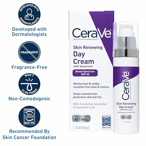 CeraVe Skin Renewing Day Cream with SPF 30 packaging and bottle.