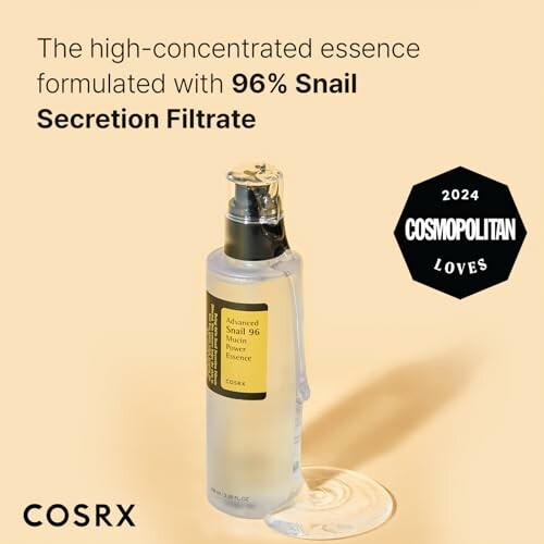 COSRX Advanced Snail 96 Mucin Power Essence bottle with award badge.