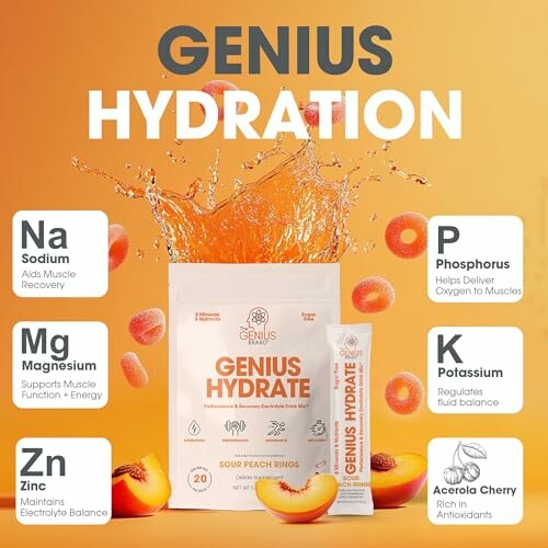Genius Hydration supplement with key nutrients and benefits.