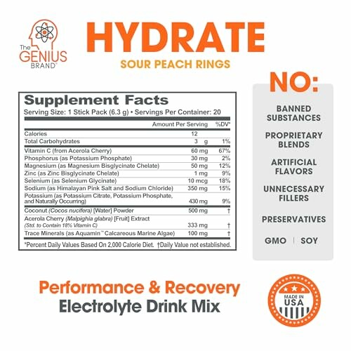 Hydrate sour peach rings supplement facts and benefits.