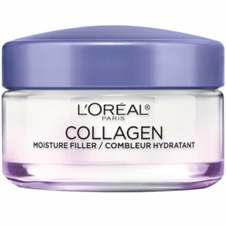 L'Oreal Paris Collagen Moisture Filler cream in a promotional display.