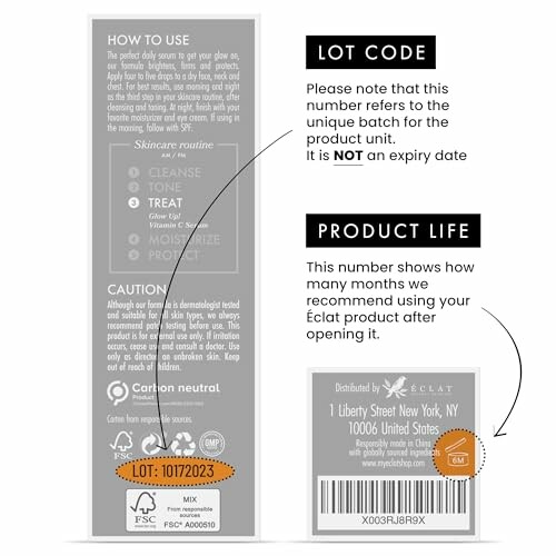Product packaging showing lot code and product life details.