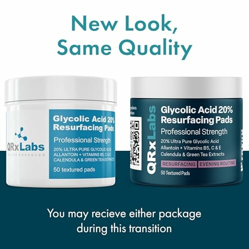 QRxLabs Glycolic Acid 20% Resurfacing Pads packaging transition