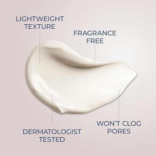 Cream with labels: lightweight texture, fragrance free, dermatologist tested, won't clog pores.